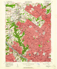 historical topo map of Philadelphia County, PA in 1952