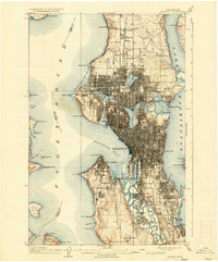 historical topo map of Seattle, WA in 1909