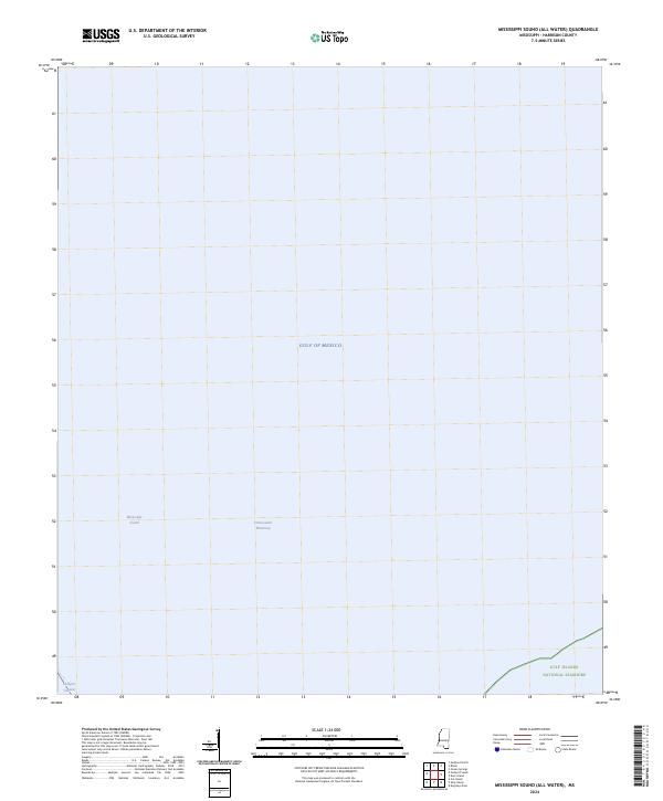 2024 Map of Mississippi Sound (All Water), 2024 Print